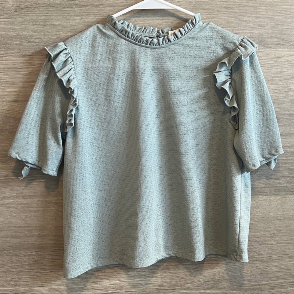 Mango Light Gray Ruffle Blouse